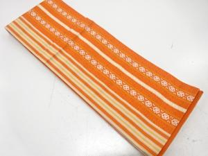 本場筑前博多　縞に抽象模様織り出し　半幅帯